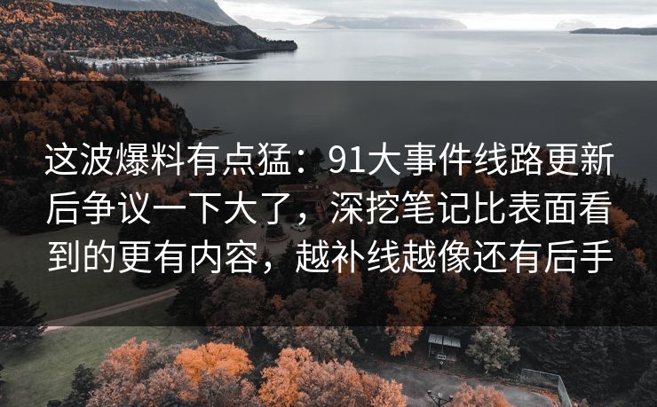 这波爆料有点猛：91大事件线路更新后争议一下大了，深挖笔记比表面看到的更有内容，越补线越像还有后手